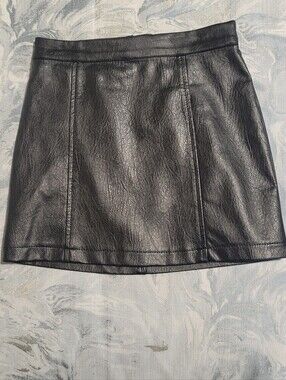 Girls Black Faux Leather Mini Skirt